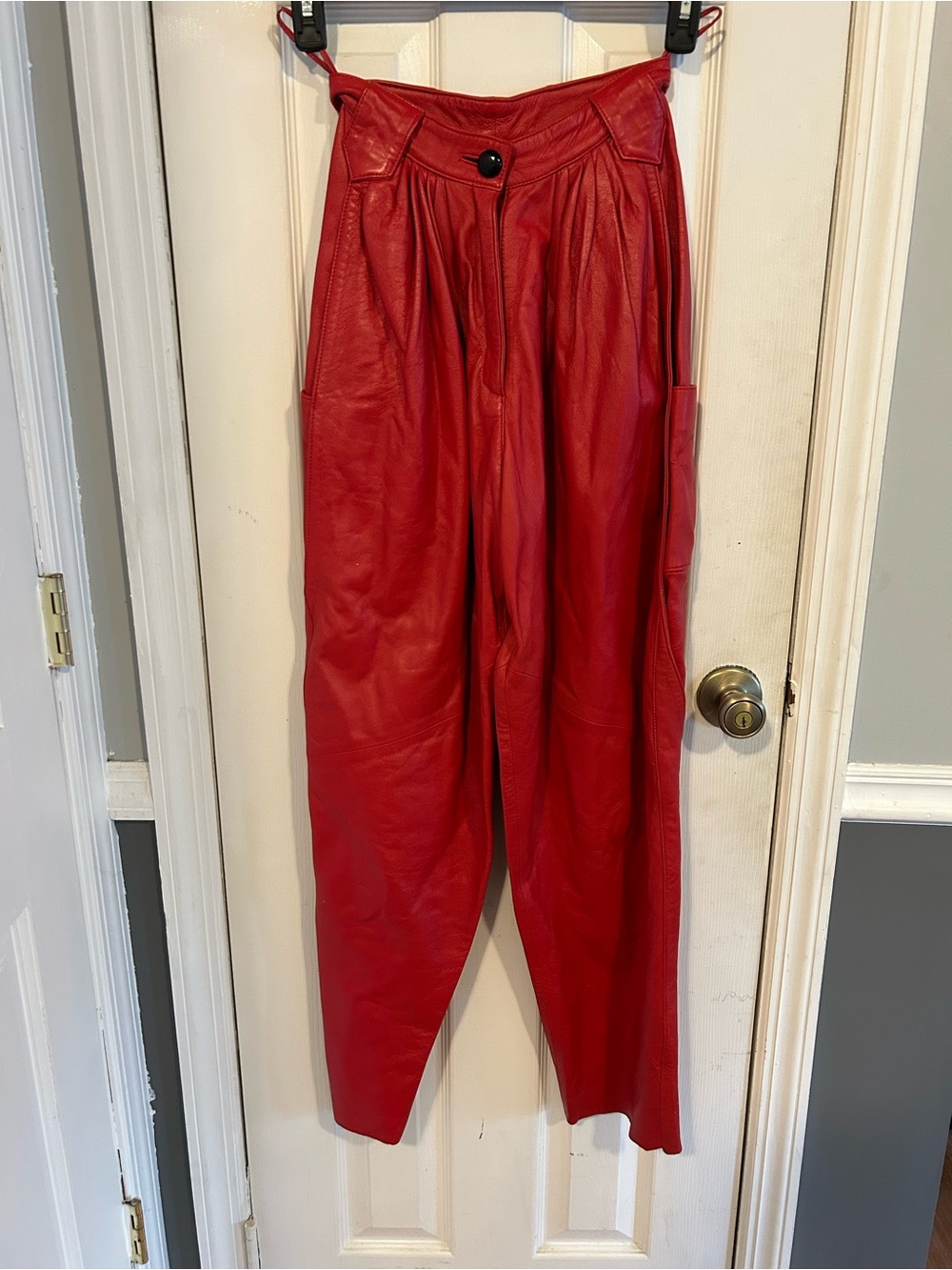 Vintage Lambskin Red Leather Trouser Pants by Ann Sullivan